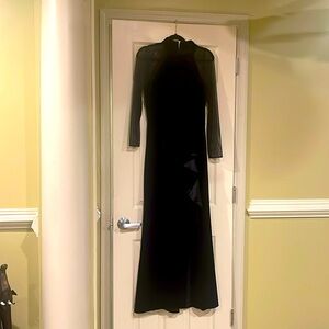black velvet gown with sheer sleeves slit up the side. size 10, petite